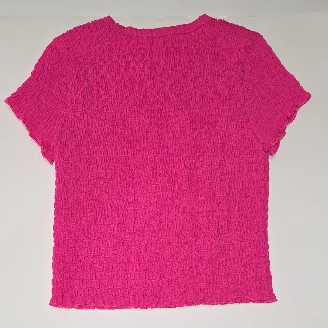 Crown & Ivy Cabana Shirt Baby Tee Textured Top Pink Large - Image 4