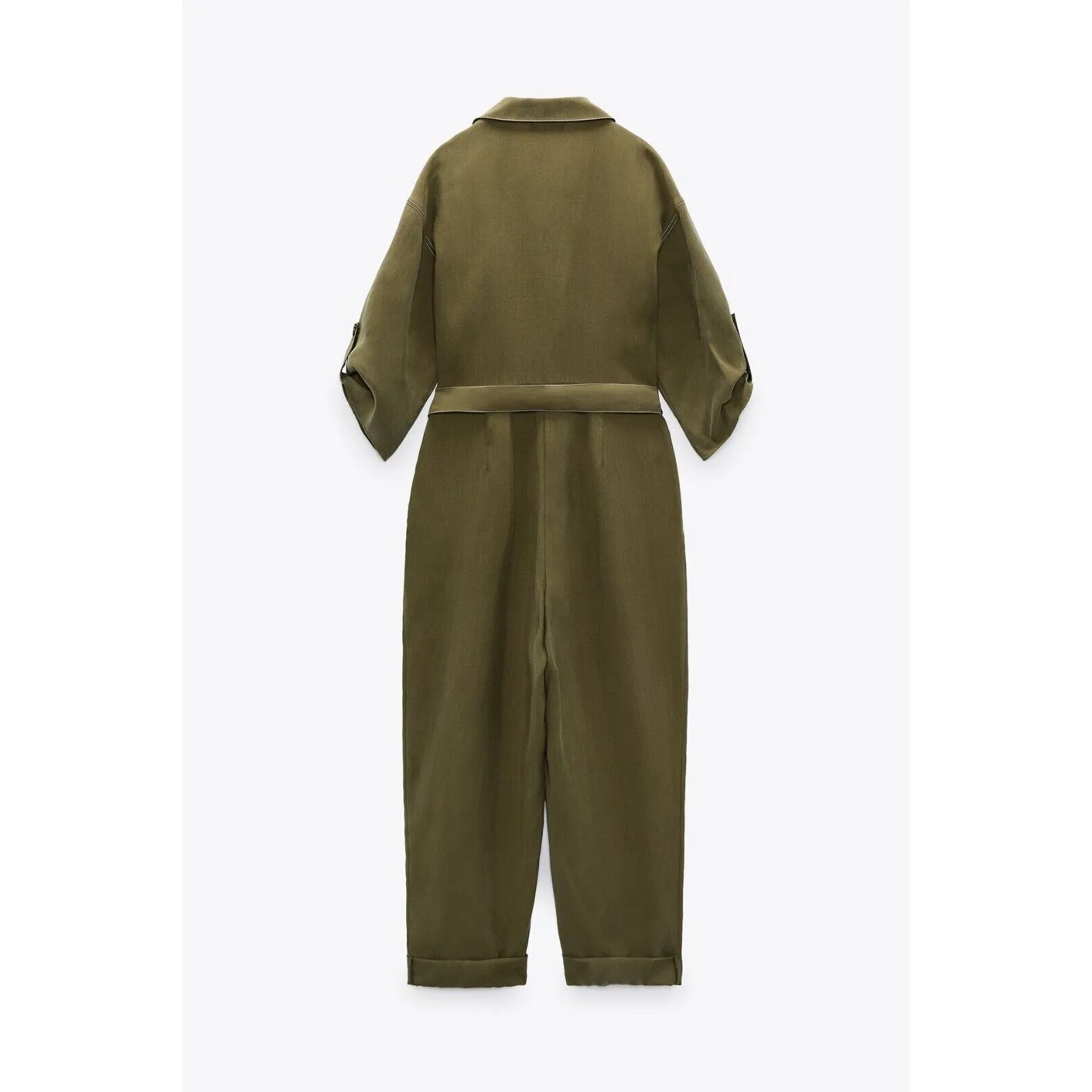 ZARA Khaki Jumpsuit With Contrasting Topstitching - S - Image 5