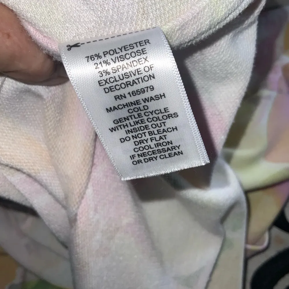 Cupio Pink and Yellow Floral Short Sleeve Round Neck Stretch Knit Tunic Top XL - Image 8