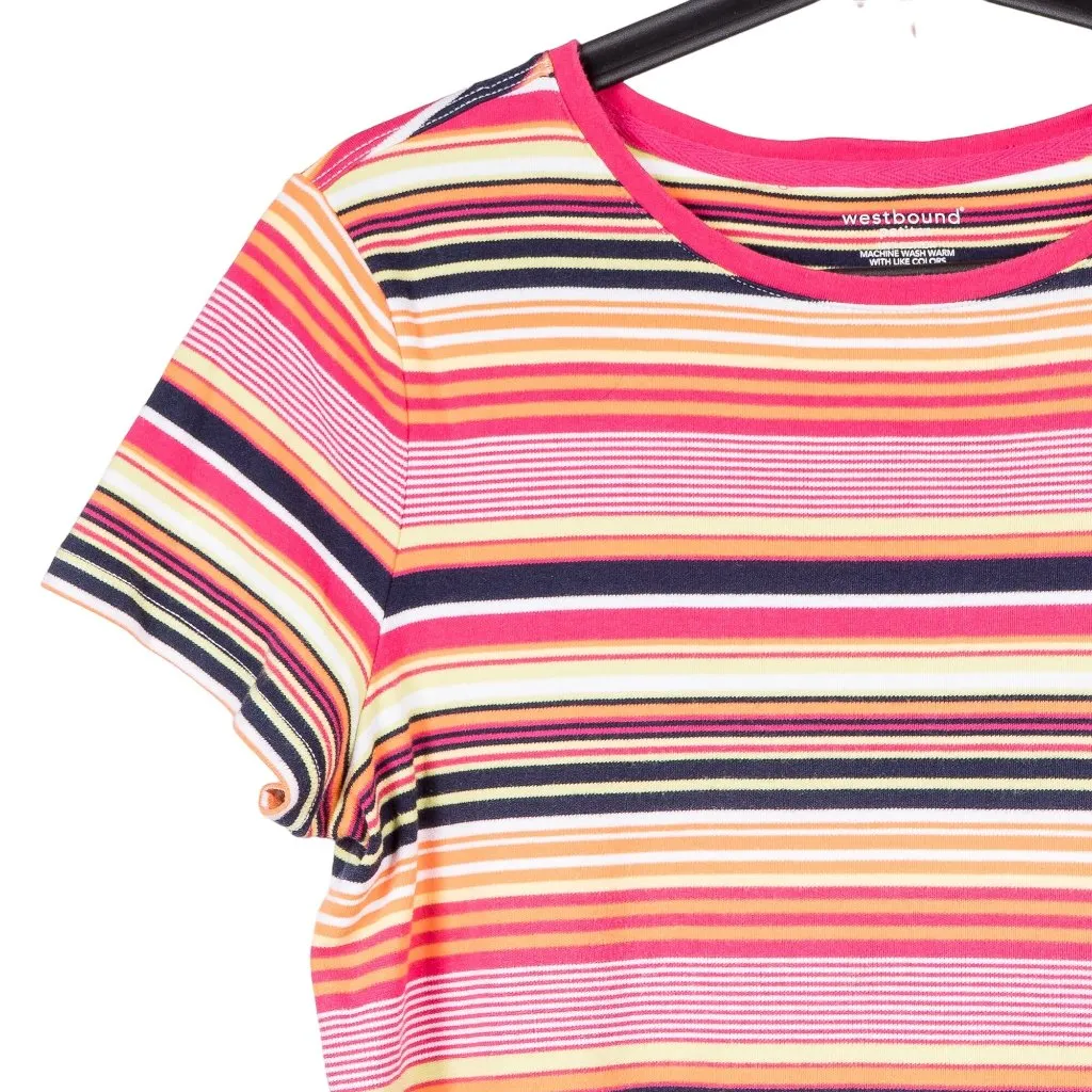 Westbound Striped TShirt PL L Petite Pink Orange White Short Sleeve Basic Staple - Image 2