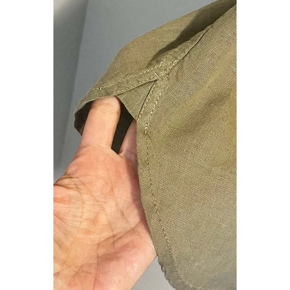 J. Crew 100% Linen Utility Shirtdress Olive Green sz. Small w/Patch Pockets - Image 7