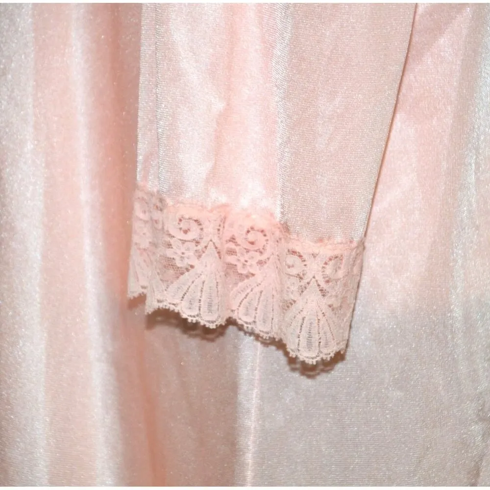 Vanity Fair Long Robe Pink Peach Small Gown USA Tricot All Nylon Vintage Buttons - Image 6