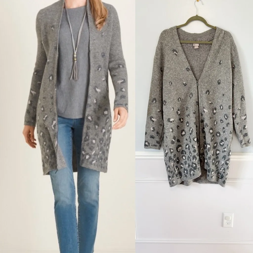 CHICO'S Elongated Coatigan Cardigan Zipper Animal Print Cheetah Cozy Sz Med (2) - Image 2