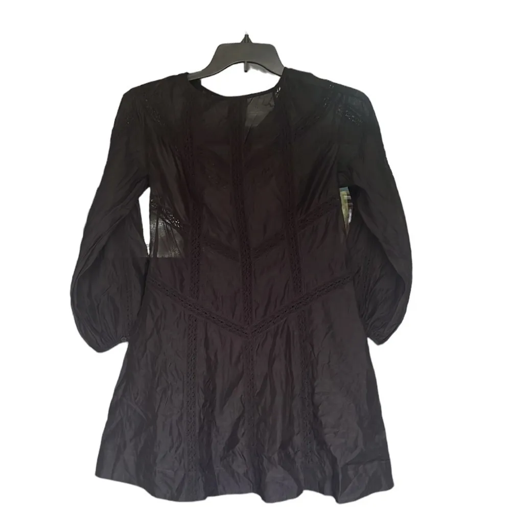 Rebecca Taylor Women’s Black Long Embroidered Mini Dress XS Cocktail Evening - Image 2