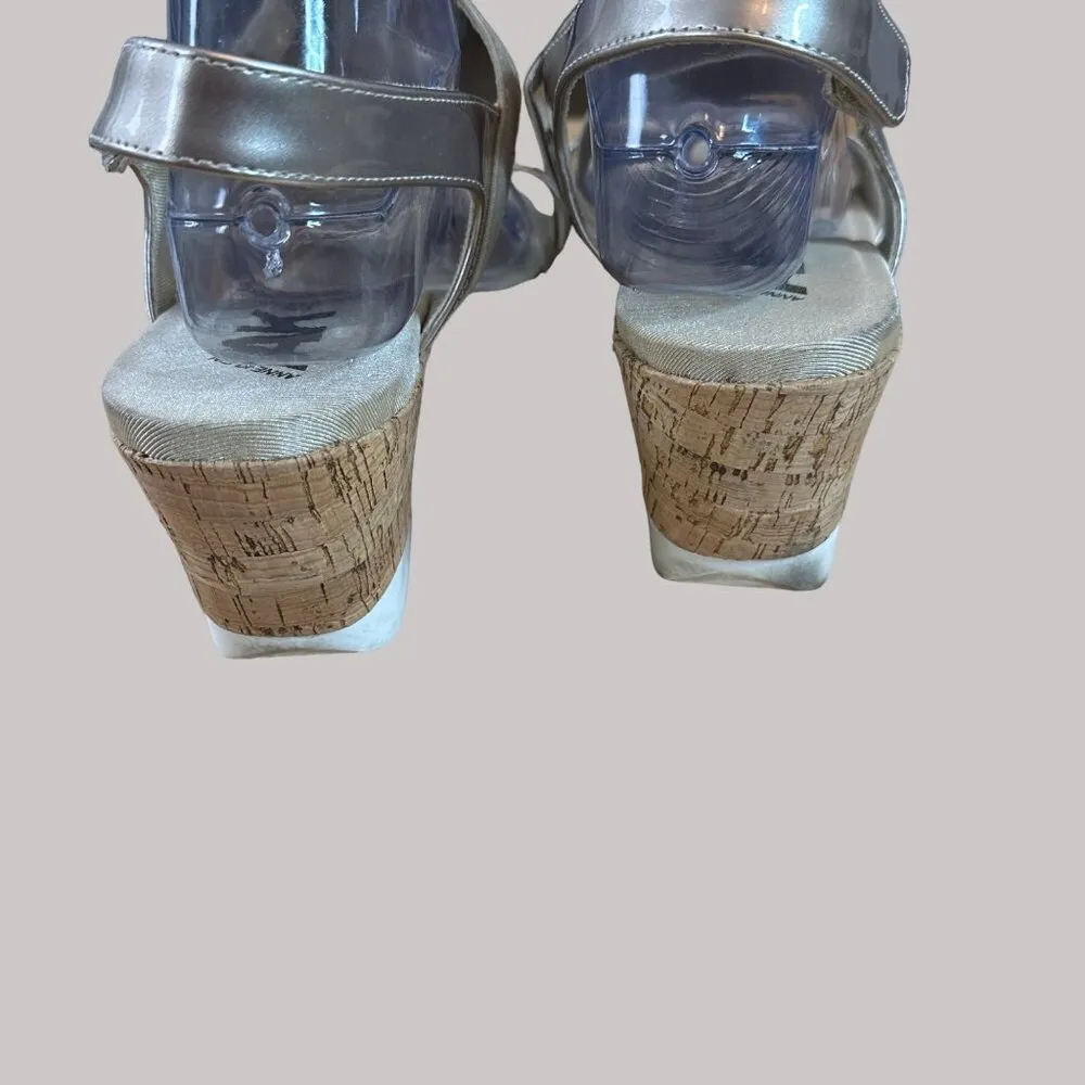 AK Anne Klein Sport Womens Wedge Sandals Strappy Beige Metallic Faux Leather - Image 6