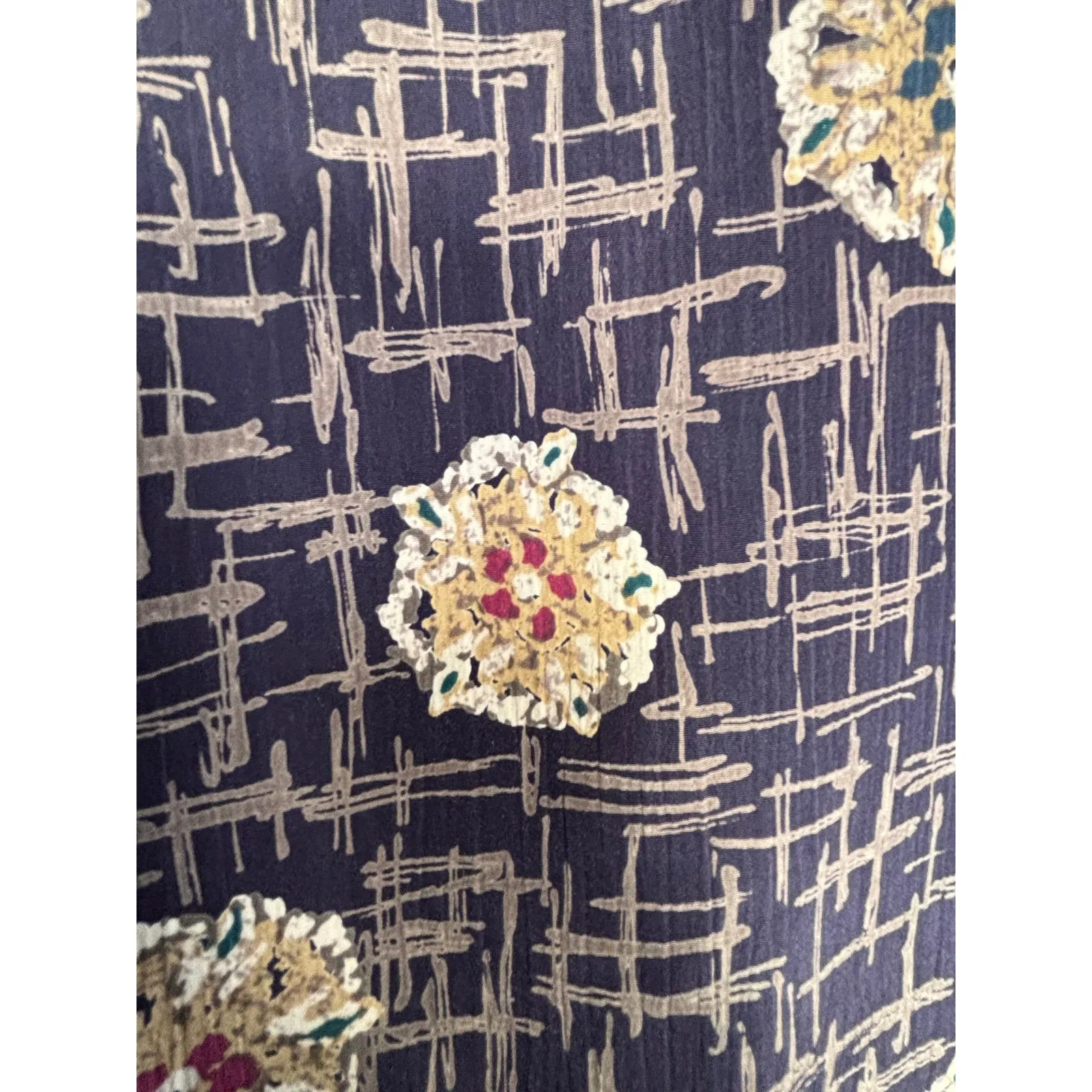 Vintage 90s Abstract Blouse Navy Blue Gold XL Vintage Art Teacher Eclectic Top - Image 5