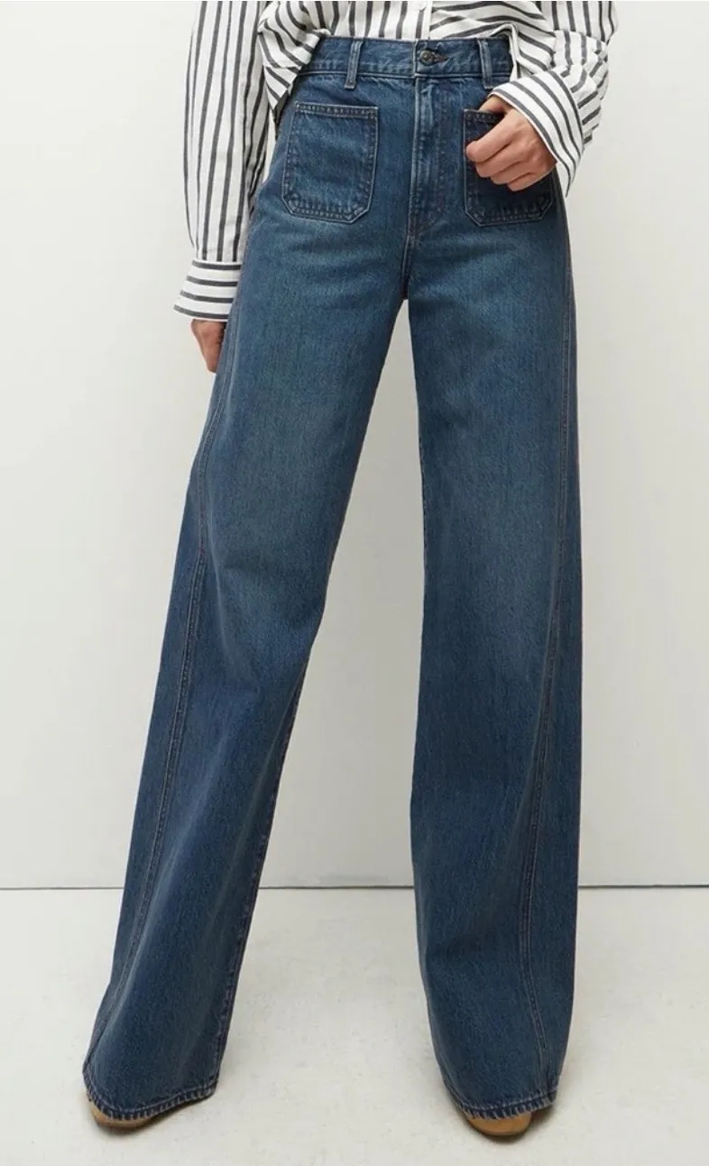 Veronica Beard Taylor Relaxed Wide Leg High Rise Thrill Blue Denim Jeans Size 24 - Image 1
