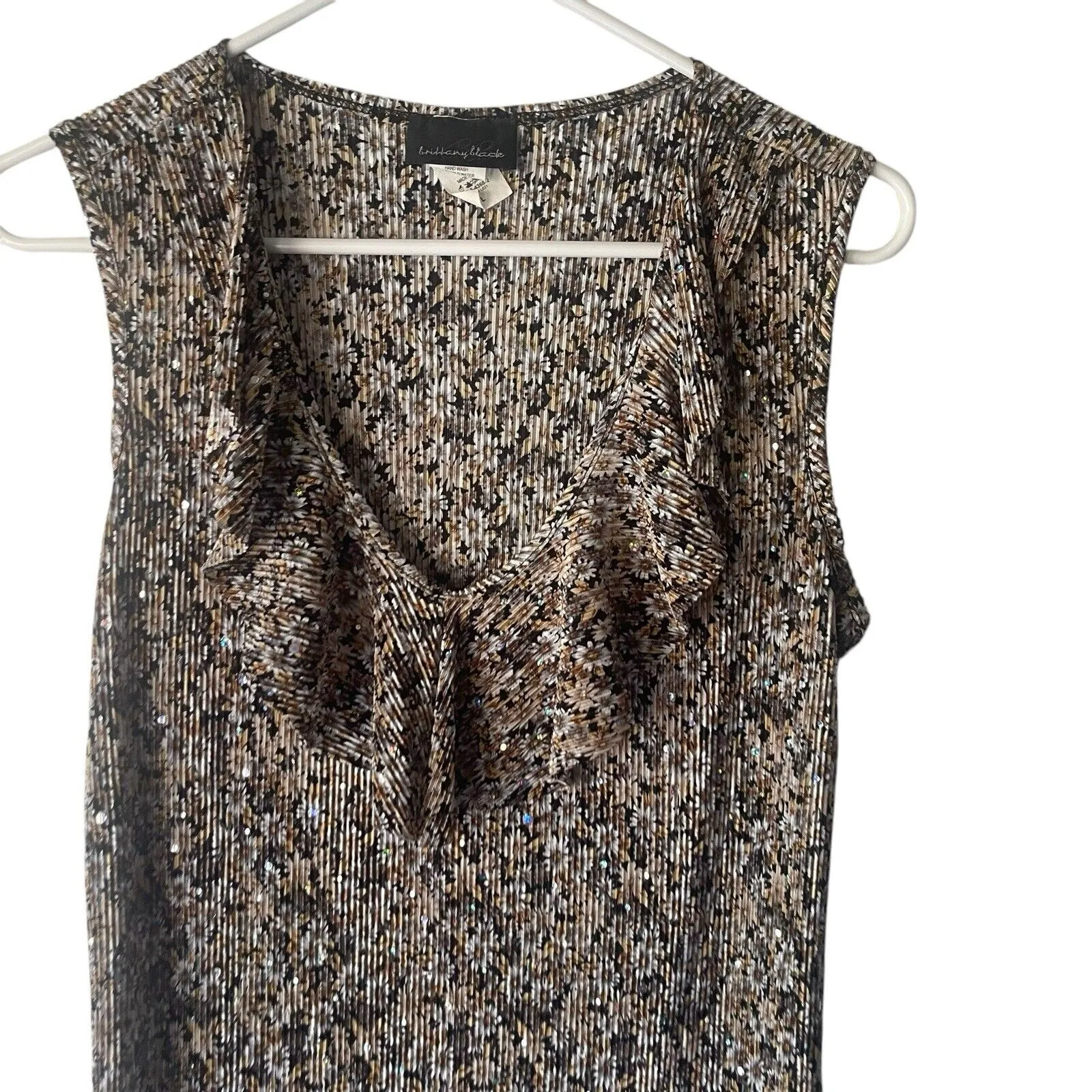 Brittney Black Y2k Women's Size Large Floral Daisy Sparkle Ruffle‎ Babydoll Top - Image 2