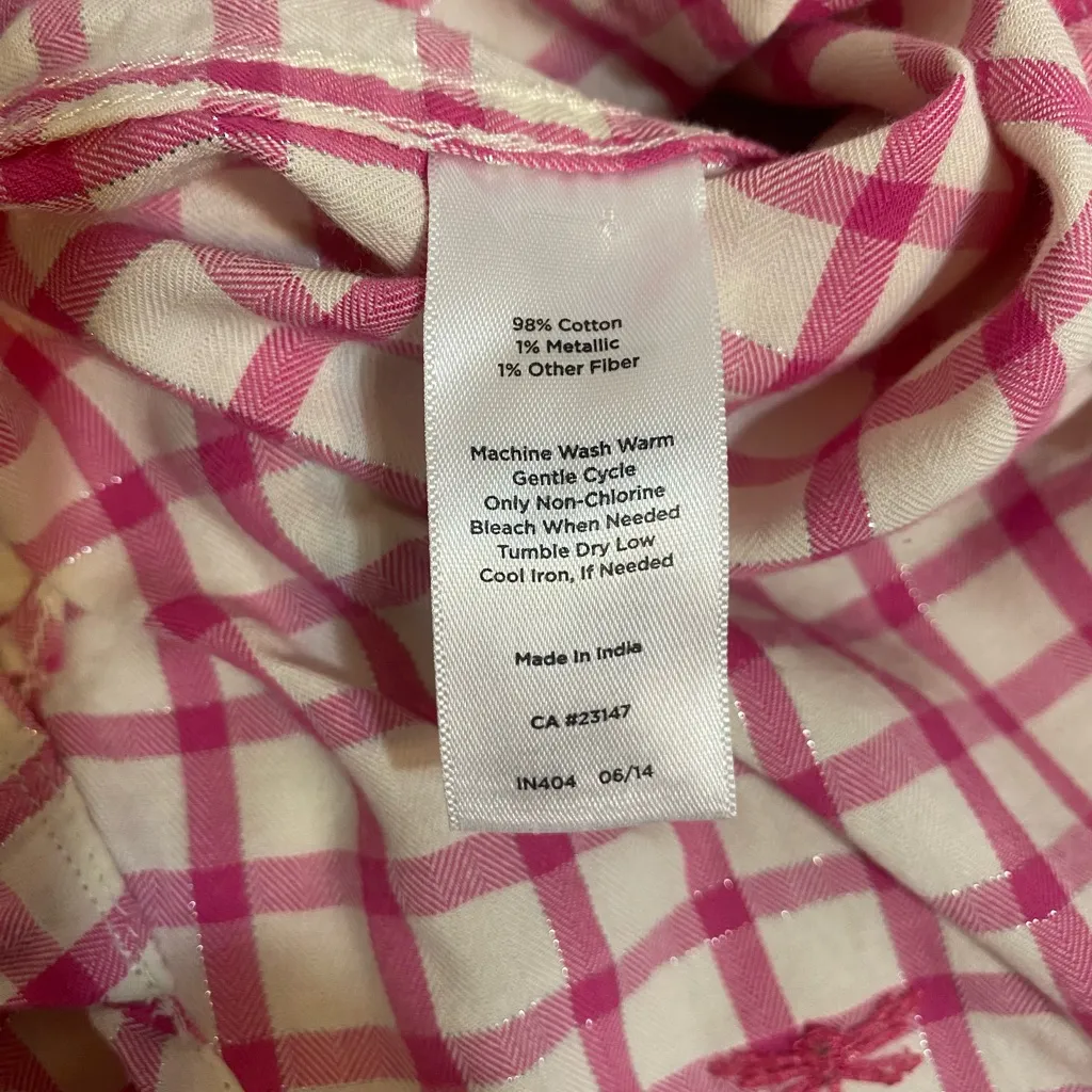 Talbots Pink and White Checkered Button Down Shirt size Small Petite - Image 7