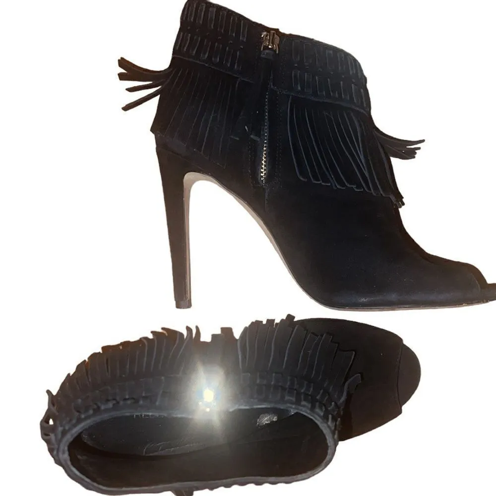 Rebecca Minkoff Black Suede Peep-Toe Booties Size 8 - Image 6