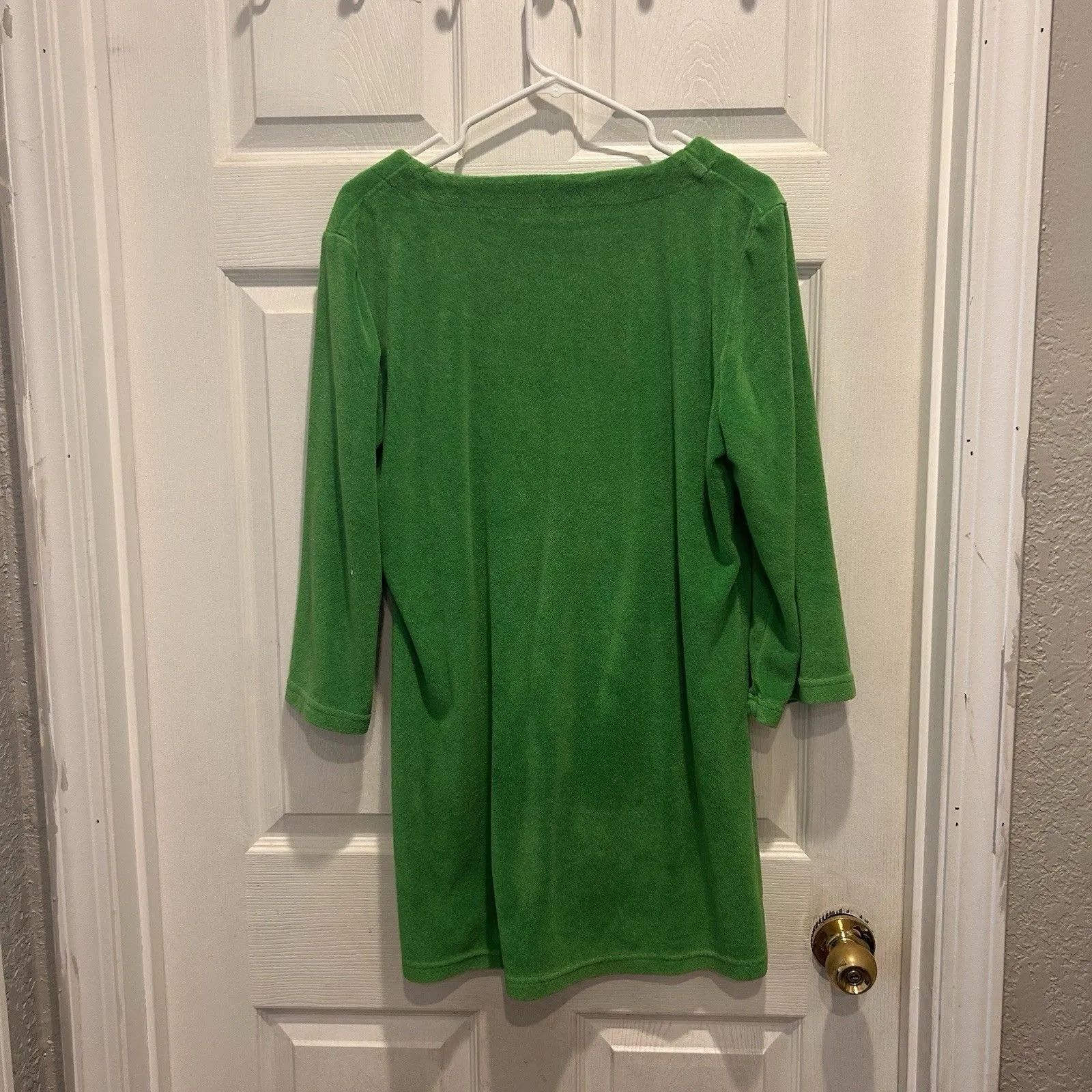 Talbots Green Split‎ V-Neck French Terry Long Sleeve Coverup Tunic Womens Large - Image 6