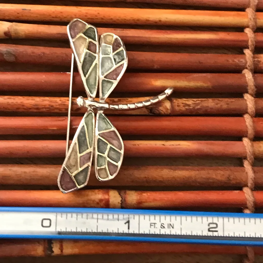 Dragonfly Enameled Silver Tone Brooch Pin - Image 8