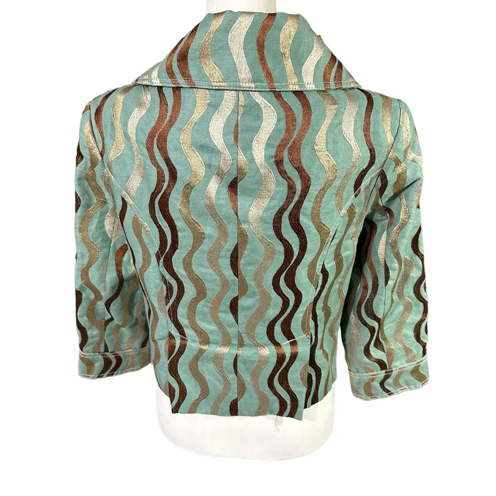 Boho Chic Turquoise Embroidered Jacket Sz 6 Green - Image 4