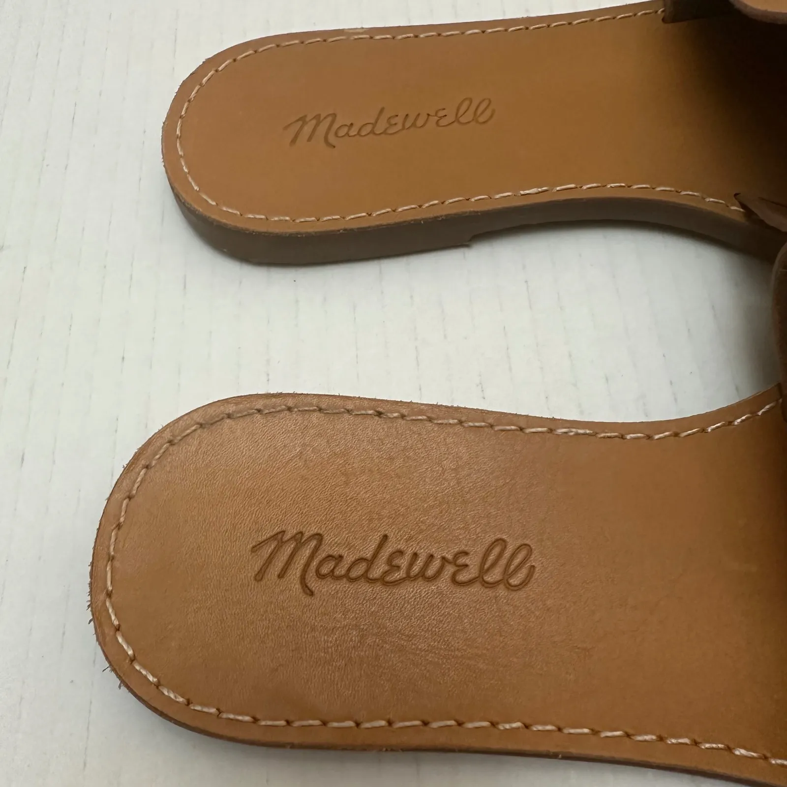 Madewell The Boardwalk Post Slide Sandal Womens 7.5‎ Leather Caramel Brown - Image 4