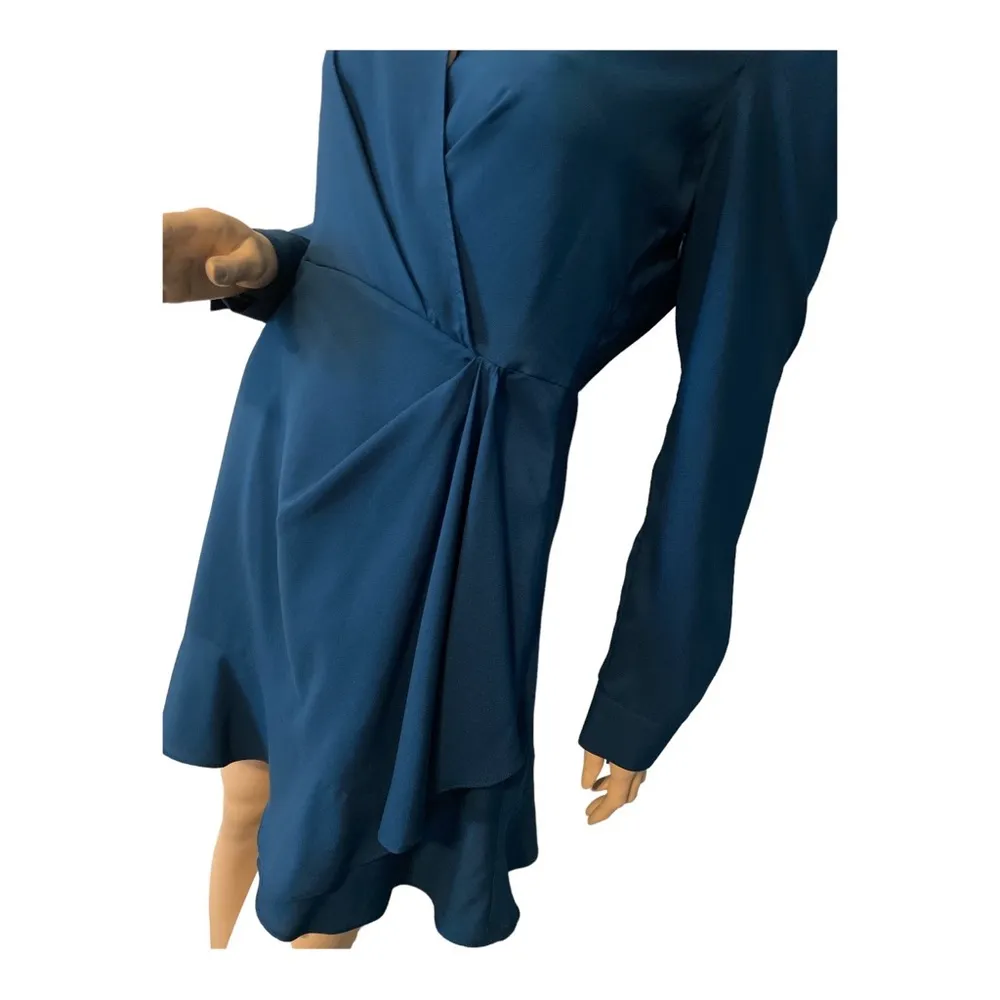 Parker Blue Thelma Long Bishop‎ Sleeve Faux Wrap Mini Dress, - Image 4