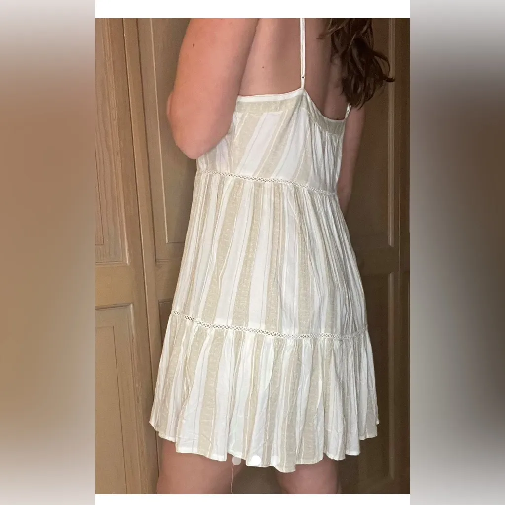 Urban Outfitters Cream and Tan Striped Midi Dress,Size S - Image 2