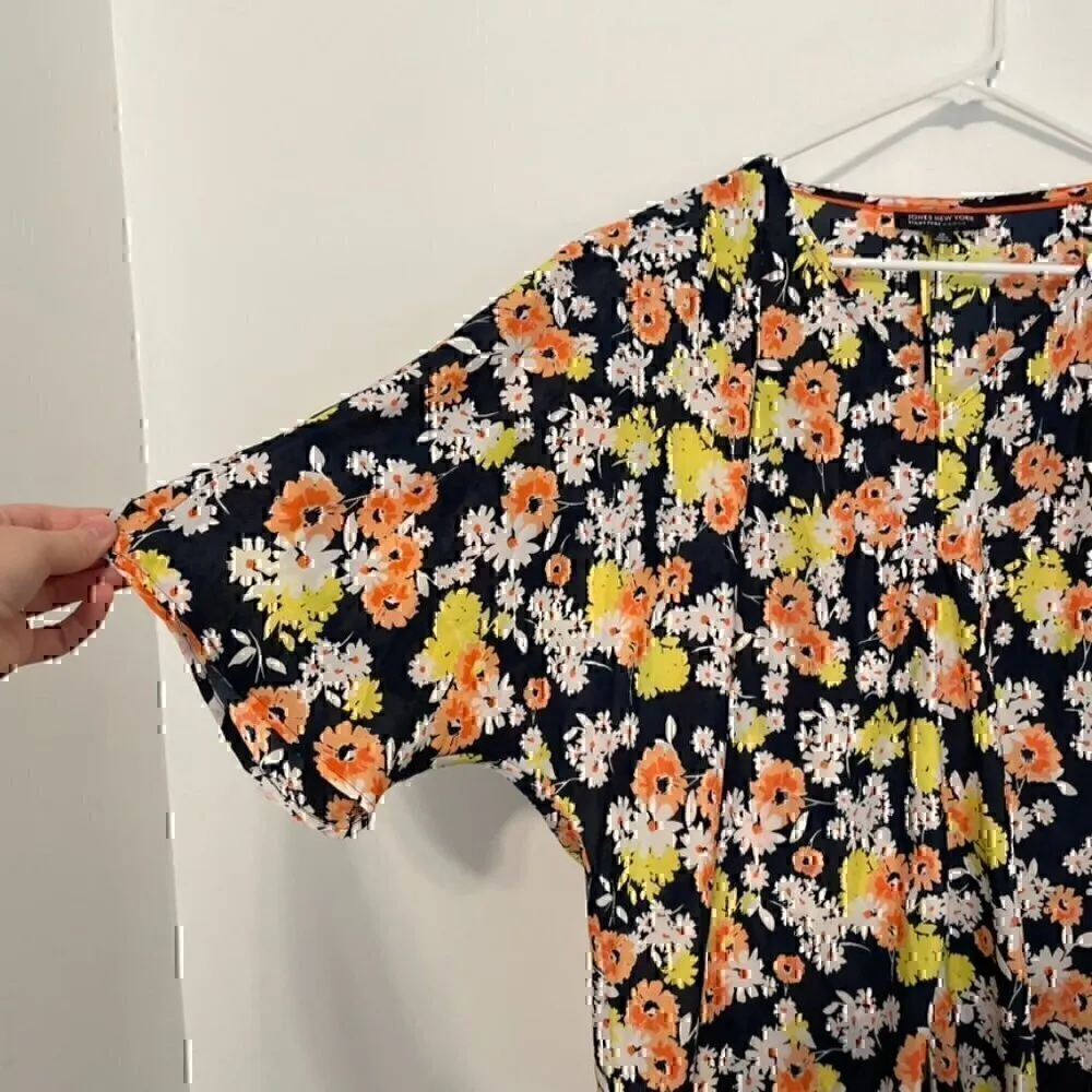 JONES NEW YORK Plus Size Tie Front V-Neck Blouse Navy Blue White Multi Floral 2X - Image 5