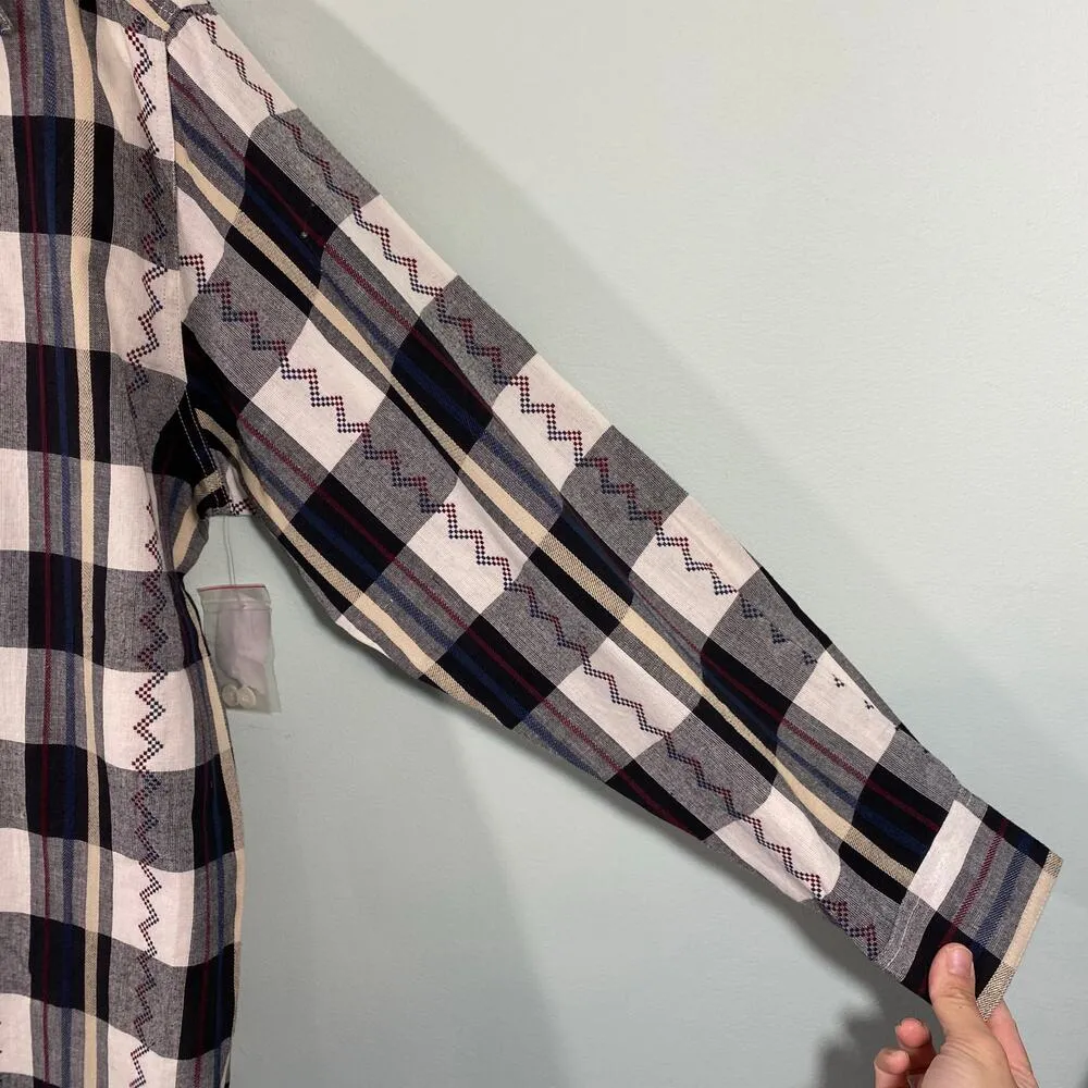 Jane Ashley Black & White Checkered Plaid Embroidered Western Shirt Size L NWT - Image 6