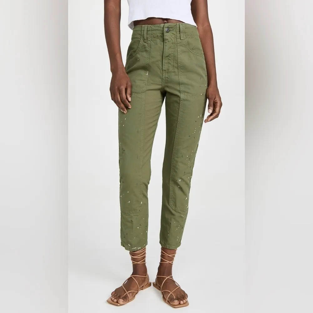 New Veronica Beard Pants Women 28 Twill Boho Ankle Carpenter Artsy Utility Olive - Image 3