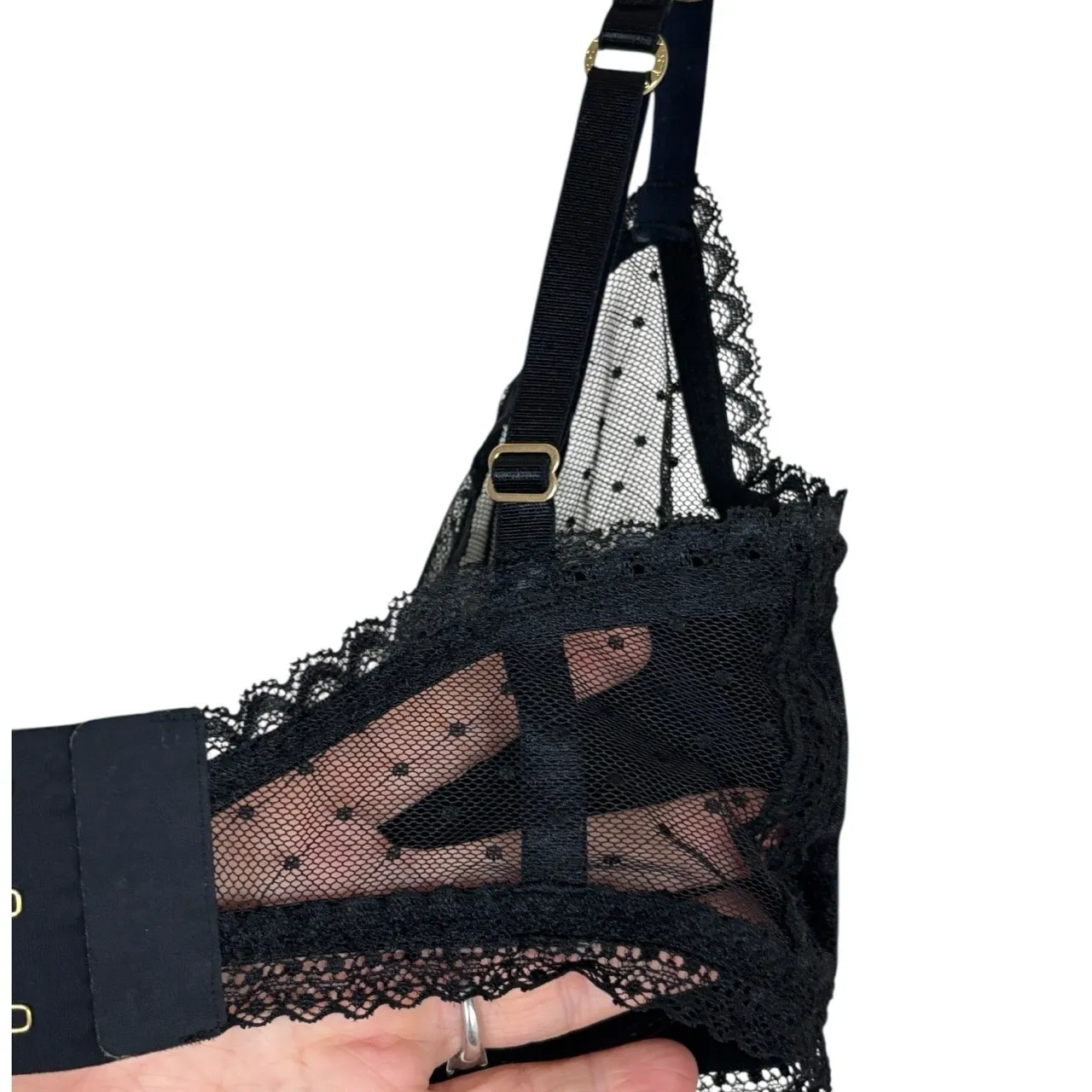 Stella McCartney Black Lace Mesh Underwire Bra 34E Sheer Polka Dot Gold Hardware Size undefined - Image 9