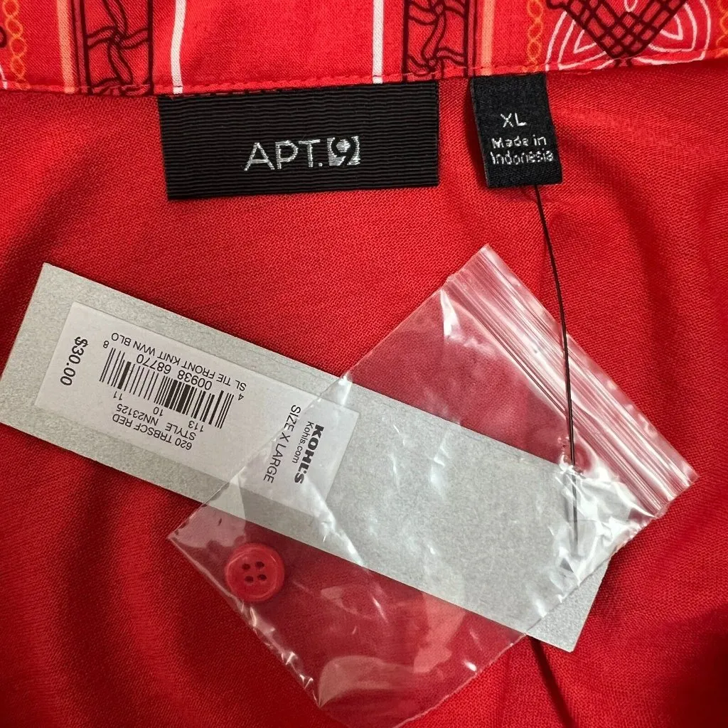 APT 9 Top Womens XL Red Bandana Tie Front Sleeveless‎ Southwestern Button Collar - Image 7