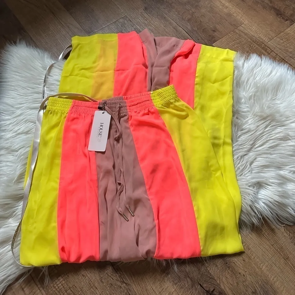 HOUSE OF CB Margot Yellow Color Block Wide Leg Trousers - Image 2