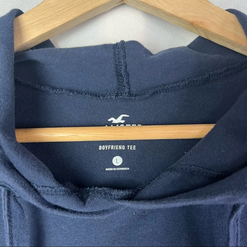 Hollister Navy Blue Cropped Lightweight Boyfriend Hooded Sweatshirt L - Image 3