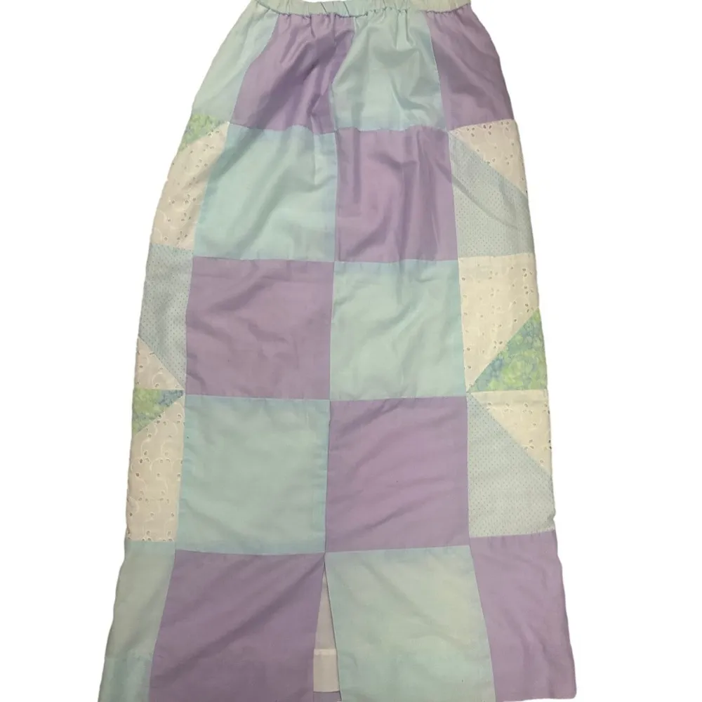 Vintage 60/70s MCM Midge Grant Patchwork Maxi Skirt Pastel Boho Cottage Fairy Size 10 - Image 2