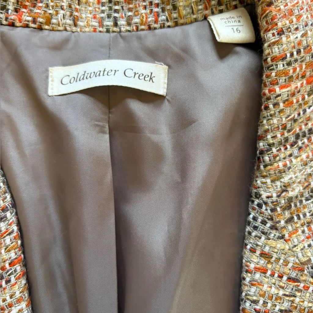 Coldwater Creek Multicolor Tweed Blazer Jacket Open Front Womens Size 16 - Image 5