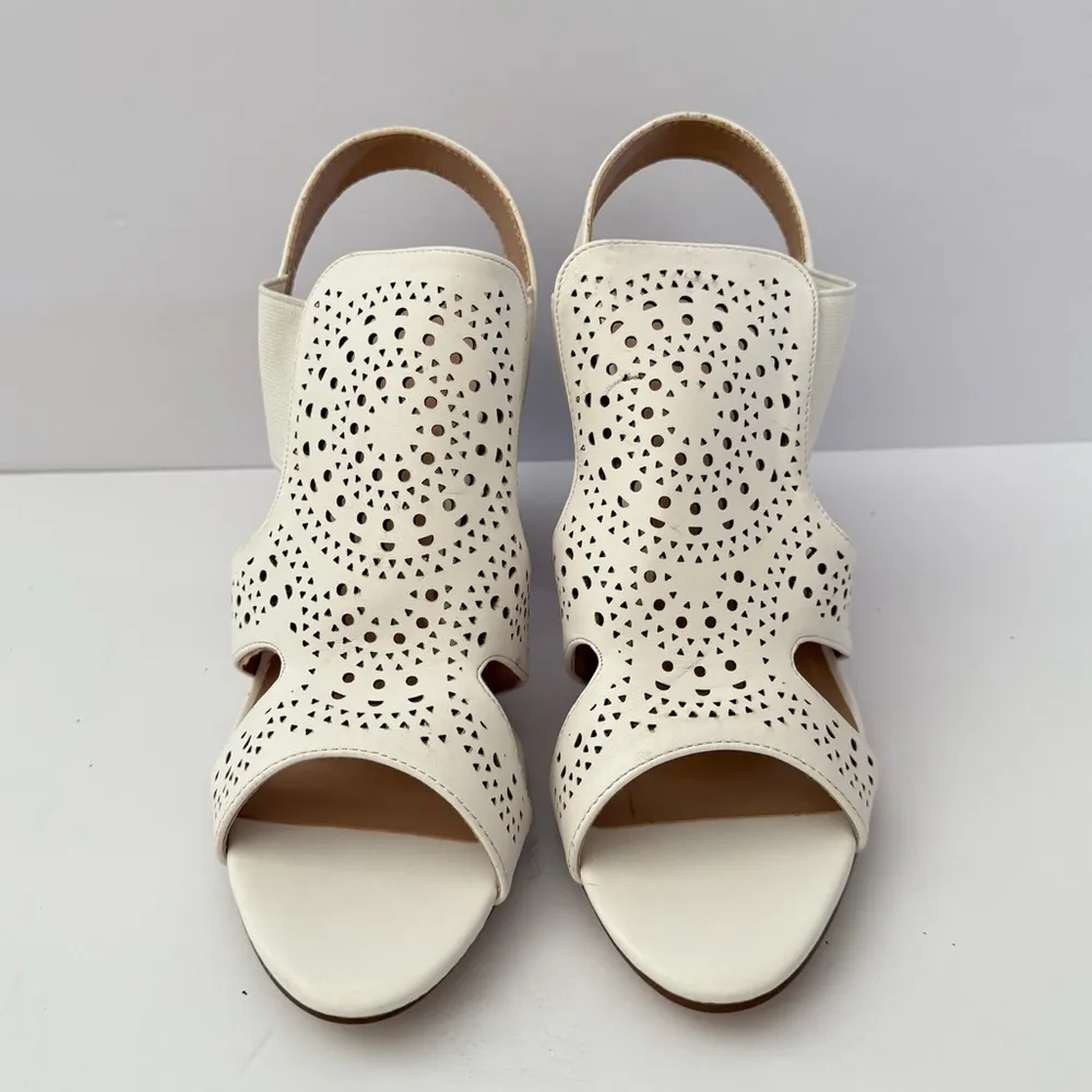 Summer White Heels Cutout Peep Toe Sandals Size 9 Slingback Block Heel Bohemian - Image 11