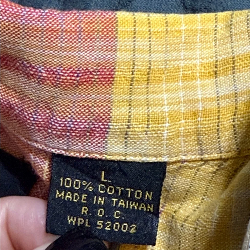 Vintage Liz Sport women's size large orange plaid short sleeve button front top - Image 6