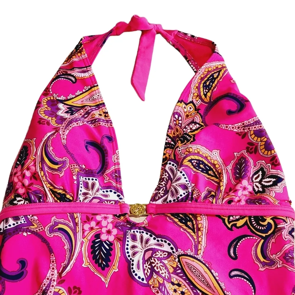 JACLYN Smith Plus Size Pink Paisley One Piece Tie Backs Swim Suit Size 14 - Image 2