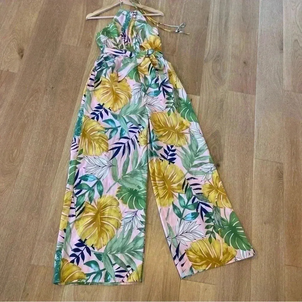 HYFYVE Wide Leg‎ Tropical Print Floral Jumpsuit Size Medium Party Cruise Resort - Image 4
