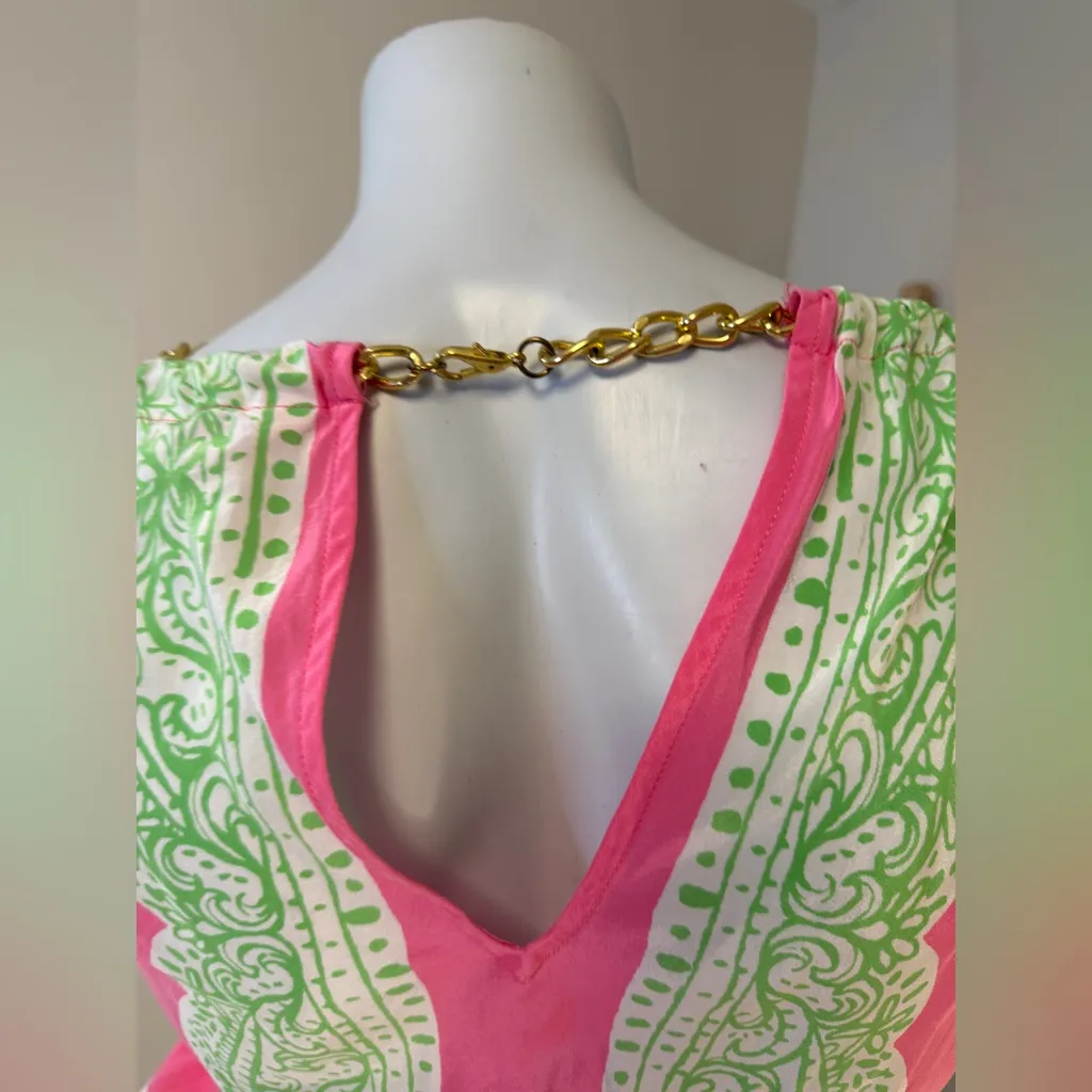 Lilly Pulitzer Pink Green Riviera Silk Chain Halter Neck Tank Top Size XXS - Image 4