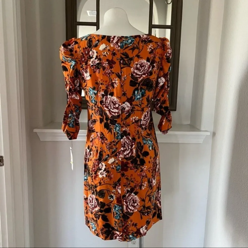 Laundry Gathered Sleeve Floral Mini Dress, Pumpkin Teal Size 8 New w/Tag $88 - Image 8