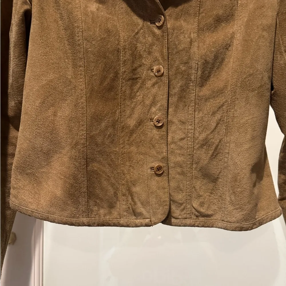 Live a Little Brown Suede Leather Jacket Blazer Size S Western Rustic Moto Chic - Image 3