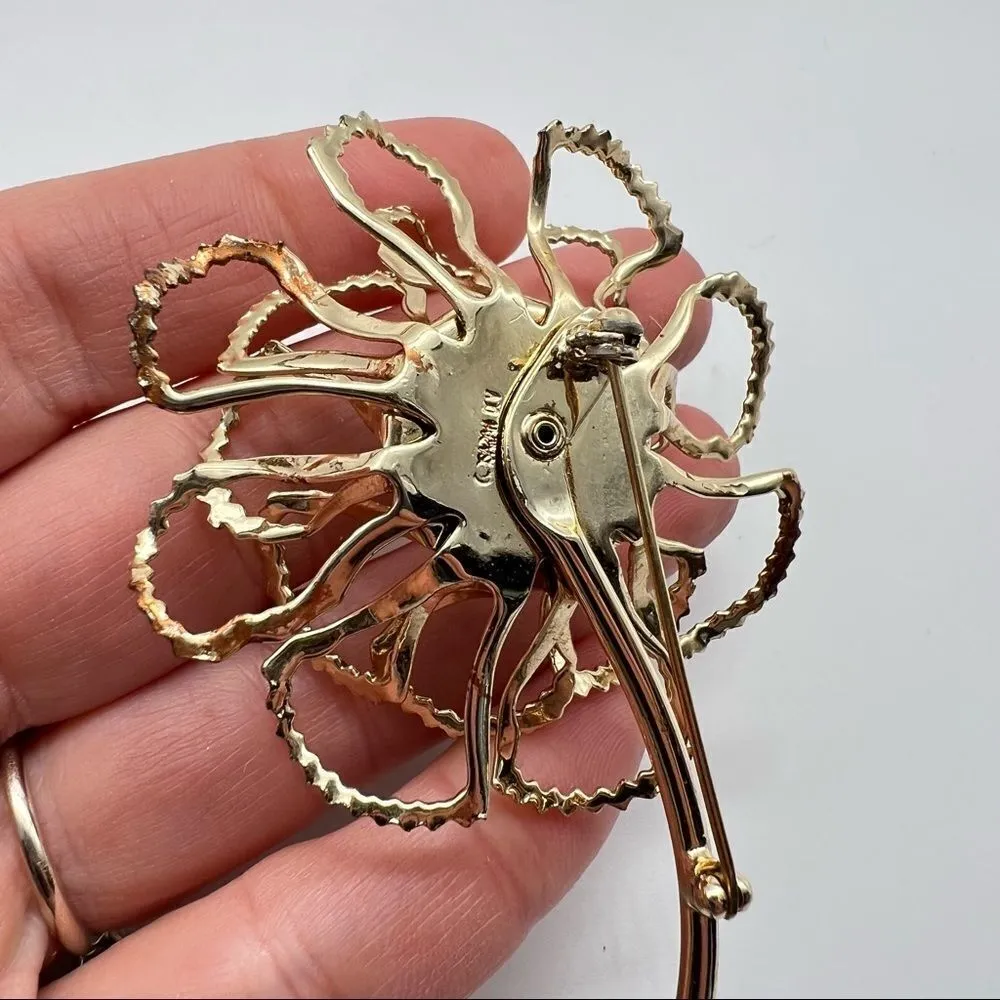 Sarah Coventry flower brooch Vintage Aurora borealis stunning cocktail statement Gold - Image 6