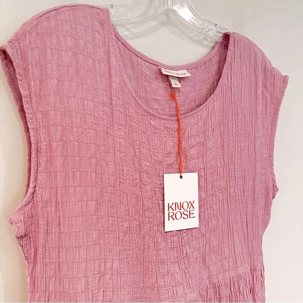 Knox Rose Cap Short Sleeve A-Line Tiered Gauze Mini Dress Women's Small Pink NWT - Image 3
