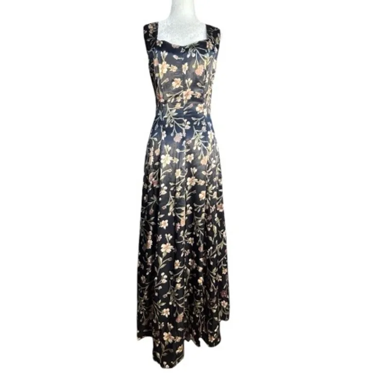 Vintage 90s All That Jazz Floral Maxi Dress Open Cross Back Black Dark Romance - Image 3