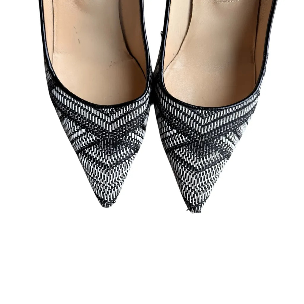 Jimmy Choo -Abel Black & White Woven Print Pointed Toe Stiletto Heels Sz 39.5 - Image 3