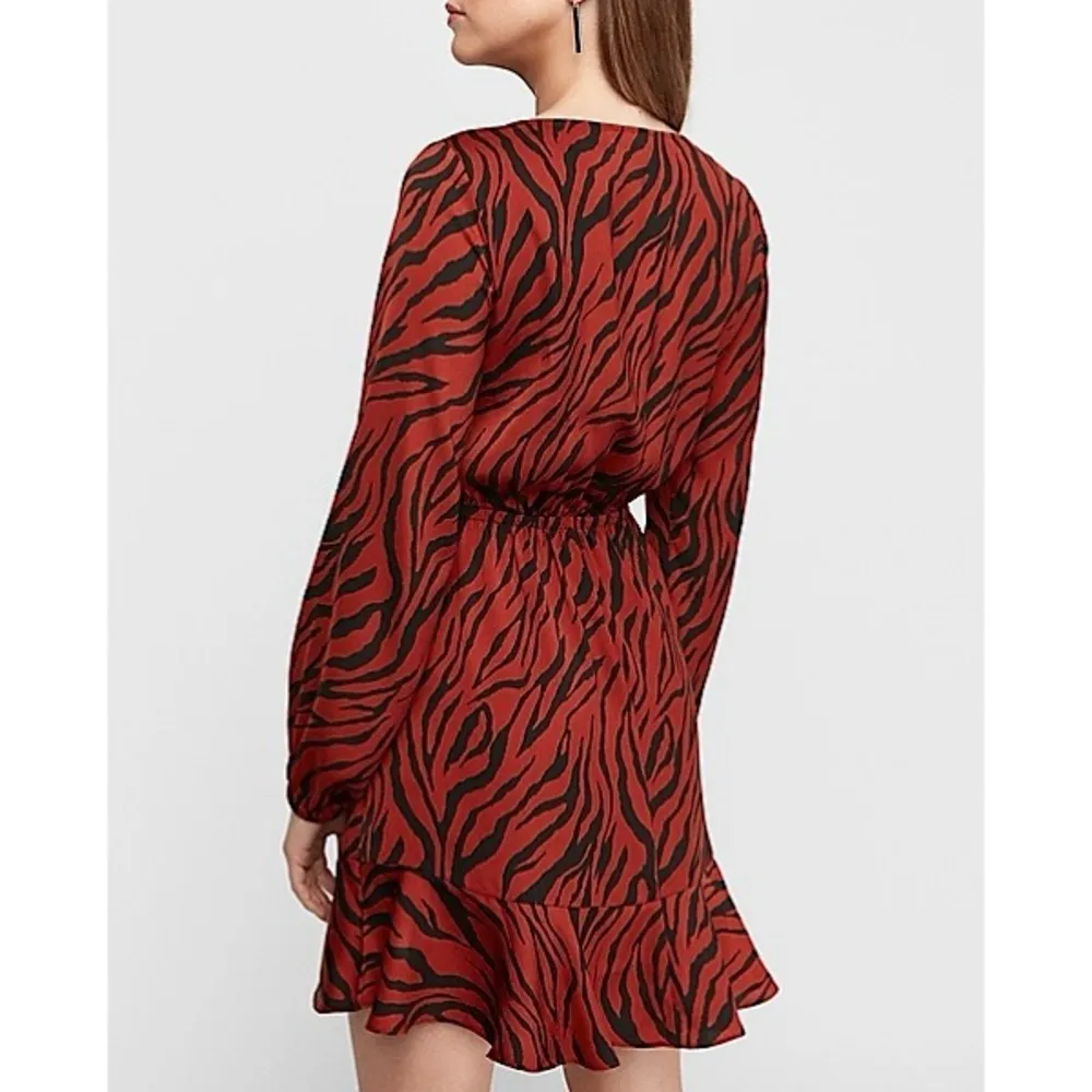 Express Tiger Print Square Neck Wrap Mini Dress - Image 2