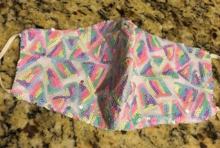 NEW Adult pastel Pink Sequins Fashion Face Mask Blue - Image 2