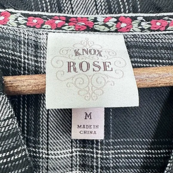 Knox Rose Black Grey Checkered Plaid Printed Boho Long Sleeve Printed Dress XL‎ - Image 6