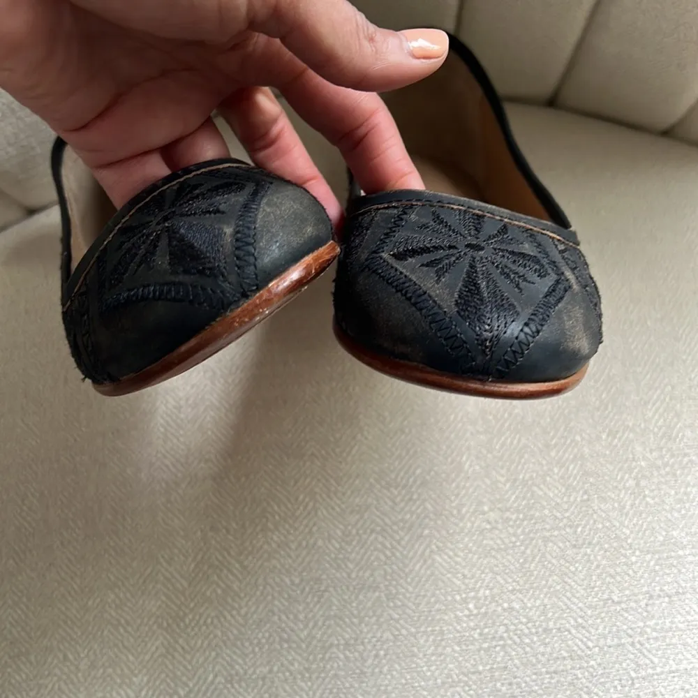 Musse & Cloud Kendal Flats Embroidery Piping Detail Leather Distressed Black 9 - Image 7