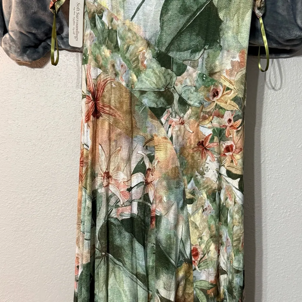 NWT Soft Surroundings Vivienne Dress Green and Pink A-line Maxi Dress - Image 7