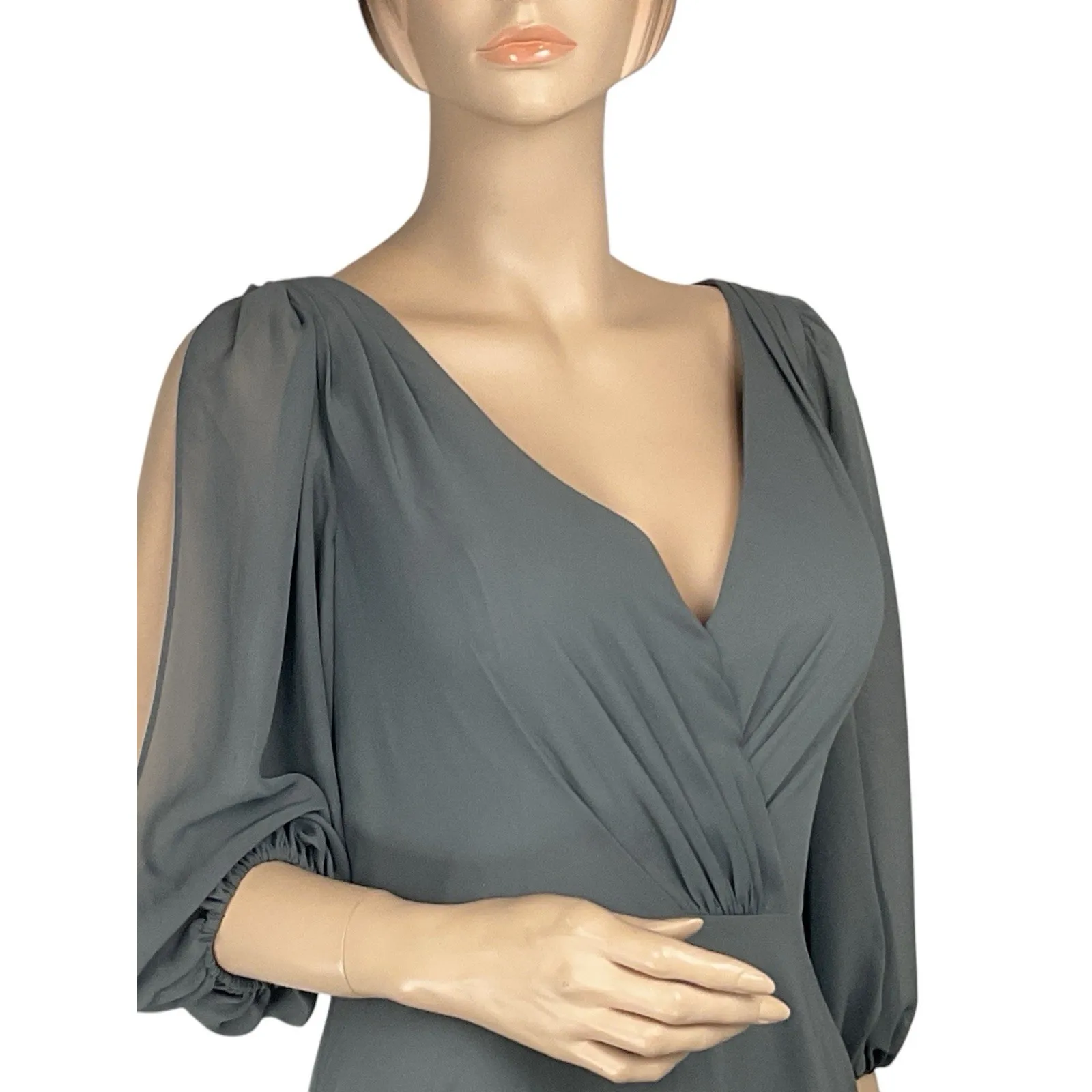 jj‎ House Grey A-Line V-Neck Ruched  Mother Of The Bride Dress Size Large - Image 2