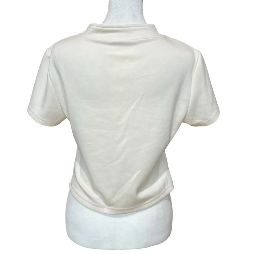 Cream Colored Quarter Zip Short Sleeve Shirt Medium - Image 3
