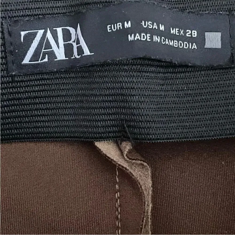 ZARA Faux Suede Legging
Trouser Medium Camel Brown Seamed Ankle-Zip SZ M #1128 - Image 12