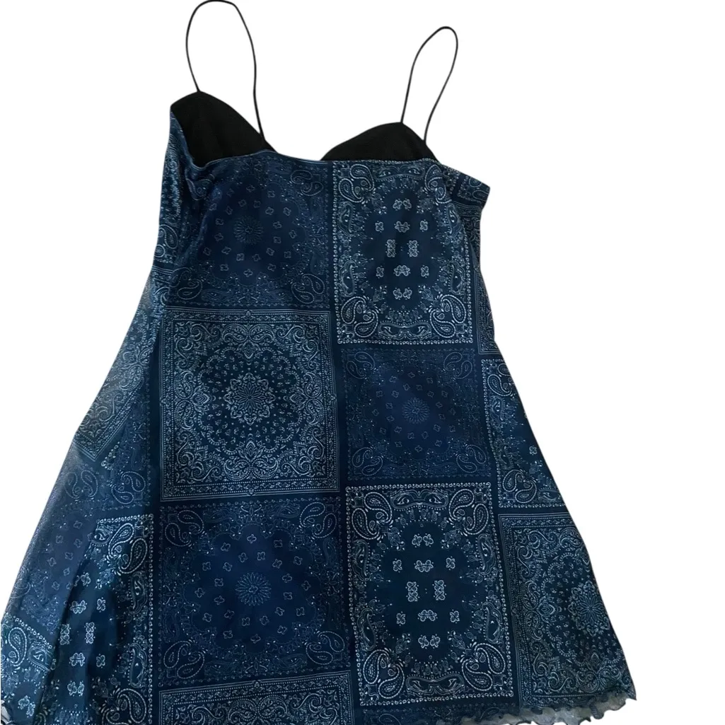 Urban Outfitters Elodie Bandana Print Mesh Mini Dress Blue Paisley slip Dress - Image 11