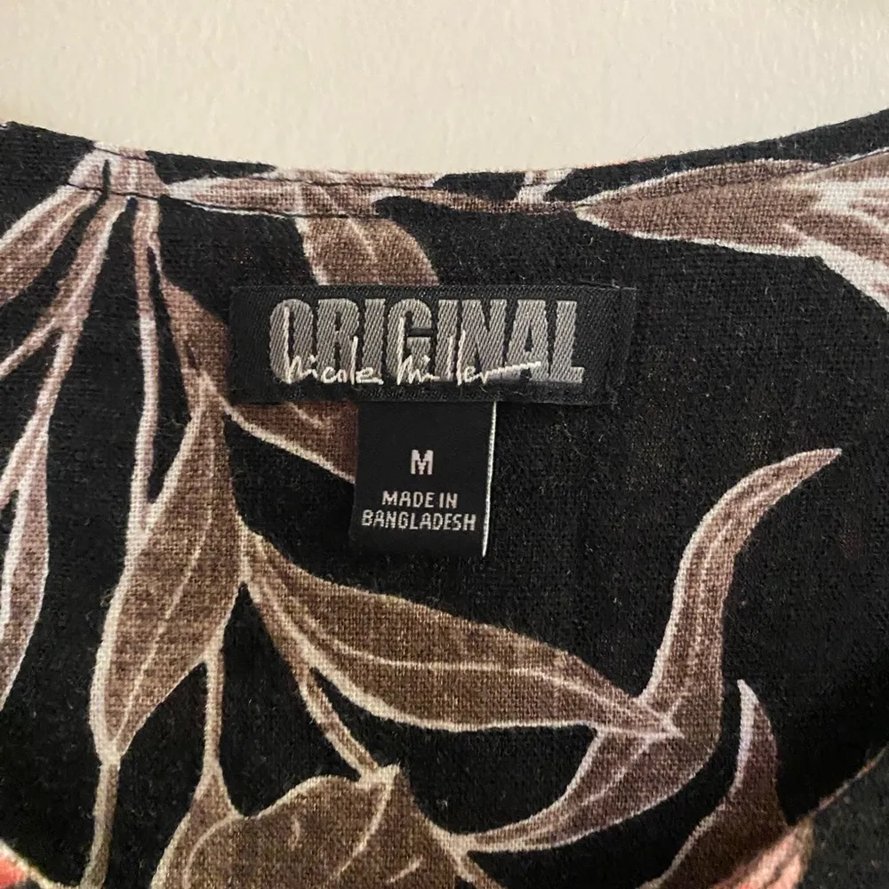 Original Women’s Midi Dress M Medium Black Floral Bust 36” Length 35” Linen - Image 2